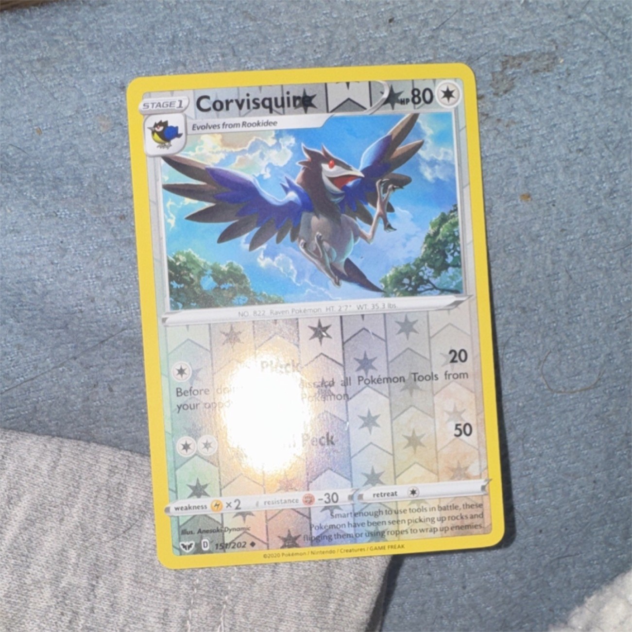 Pokémon Corvisquire Swsh01 Uncommon 80HP 50 Attack 151/202 Reverse Holo Eng