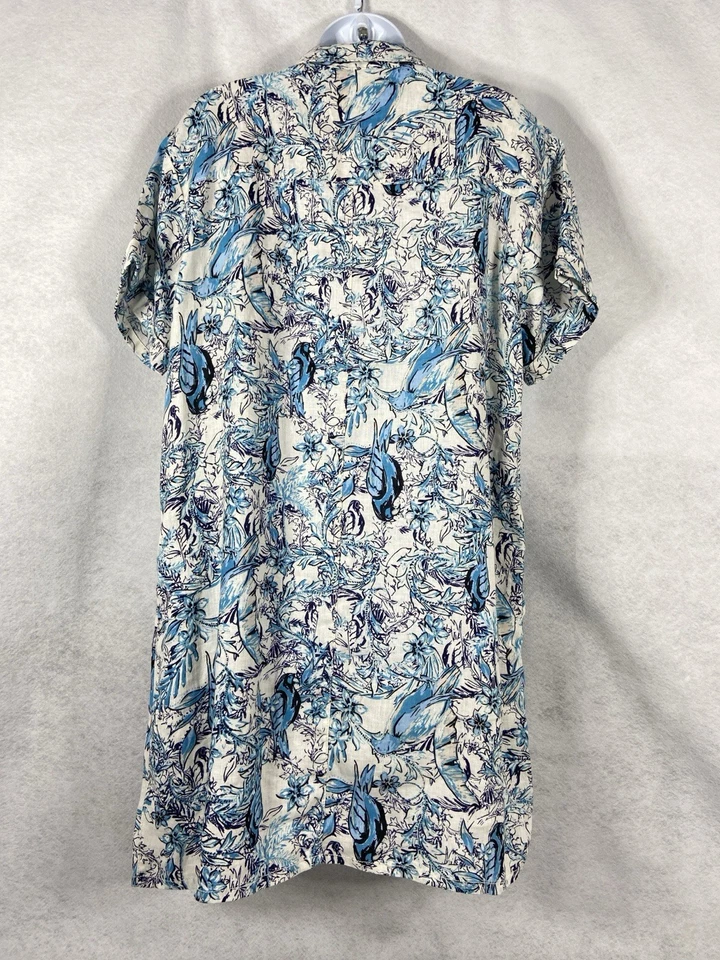 Tahari Shirt Dress Women’s XL Blue White Button Down Floral 100% Linen Collard - Image 4 of 4