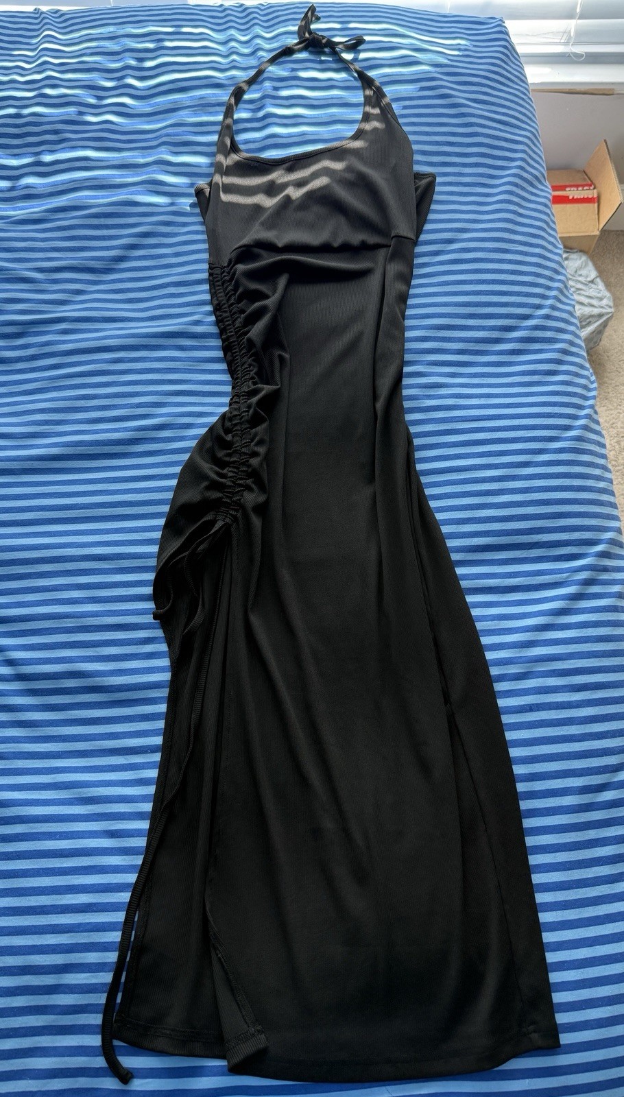 CIDER halter Neck Hem Split Maxi Dress  Medium Black