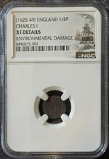 ENGLAND. Charles I. 1625-1649, Copper Rose Farthing, NGC XF Details