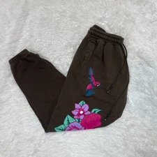 YoungLA Men’s Size Large Floral Hummingbird Joggers Brown Sweat Pants Streetwear