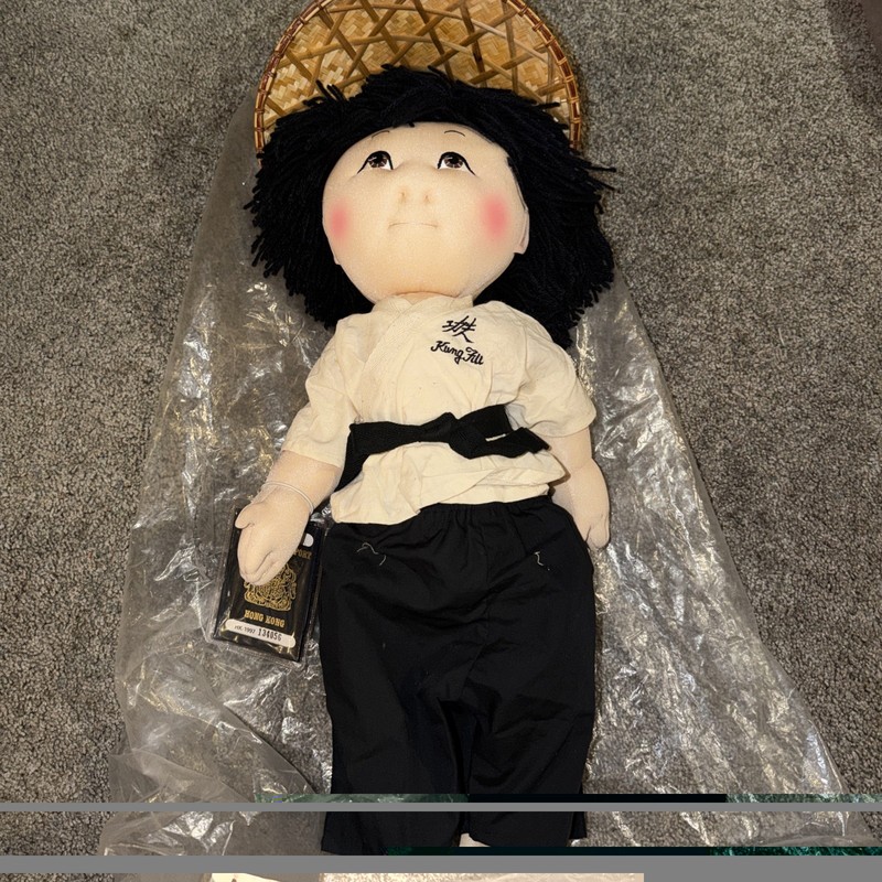 Vintage 1984 Rice Paddy Babies kung Fu Boy Doll With Passport And Straw Hat