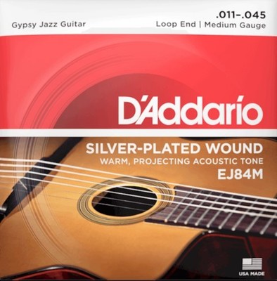 D'Addario Guitar Strings - Gypsy Jazz Loop End Wound Silver Plated EJ84M 11-45
