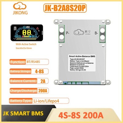 JK SMART BMS Lifepo 4 Li-Ion Akku JK-B2A8S20P 4S-8S 200A Active Balance AEU