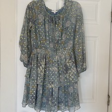 Cottagecore Fairycore Ruffle Tiered Flowy Dress Size Medium 3/4th Sleeve Floral