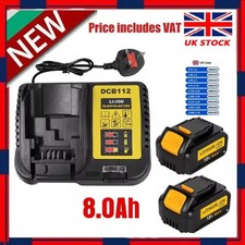 2x8.0Ah Charger Replacement For Dewalt 18V Battery Li-Ion DCB184 DCB184XJ DCB182