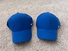 2 Nike Men's Blank Team Dri-Fit Royal Blue Cap Hat Swoosh Flex Medium Large ML