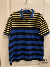 COACH Menswear Striped Polo Shirt Dark Blue and Yellow SZ 2XL