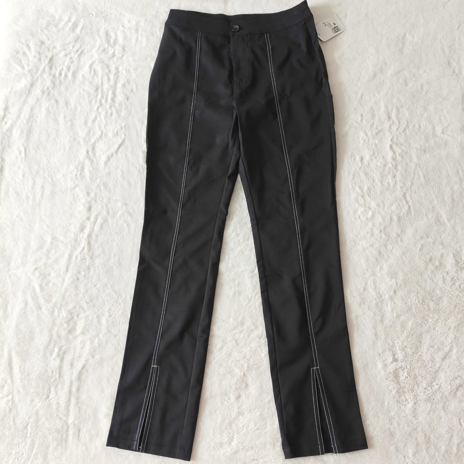 NEW Forever 21 Straight Leg Pants Black Split Center Front Hem High Rise Medium