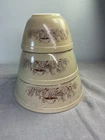 PYREX - 3 pc. Brown on Speckled Tan Forest Fancies Mixing, Set 401, 402, 403