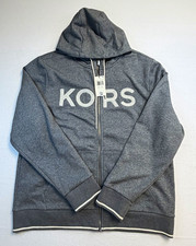 Michael Kors Men's Gray Fleece Full Zip Hoodie Logo Pockets 2XL