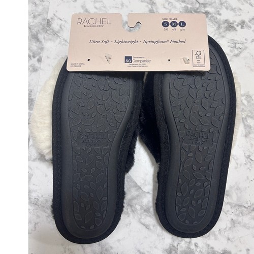 Rachel Roy Two Tone Crossband Slippers L 9/10 Blk White Slip On Loungewear NWT - Picture 6 of 6