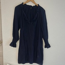 J. Crew Navy Blue Tiered Tunic Dress Navy Long Sleeve Preppy Lightweight Fall 