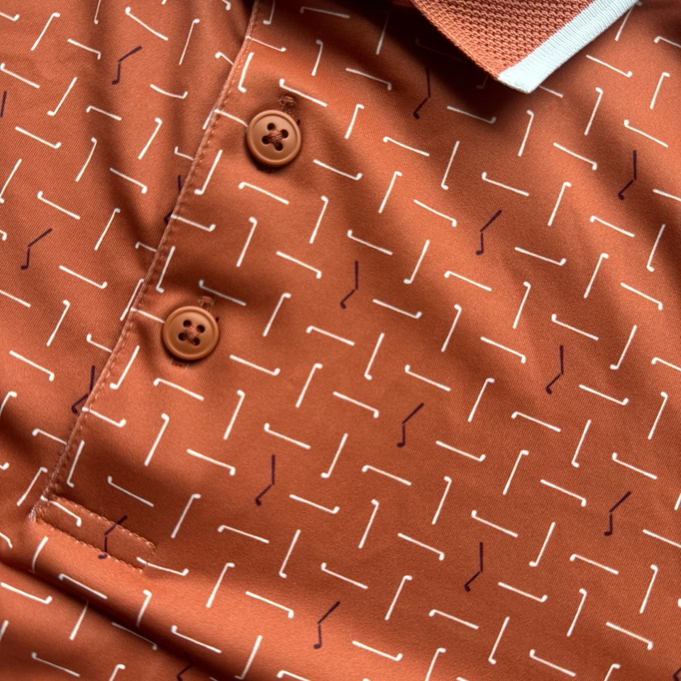 Walter Hagen P11 男式小号 (S) 破损 Geo Leaf 橙色高尔夫 Polo 全新带标签 MSRP $70 — 第 3/3 张图片