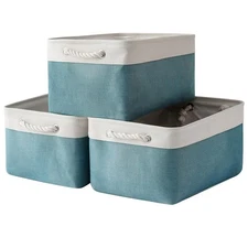 3 Pack Large Storage Bins 15.7x11.8x8.3 Inch Fabric Baskets Organizing Green