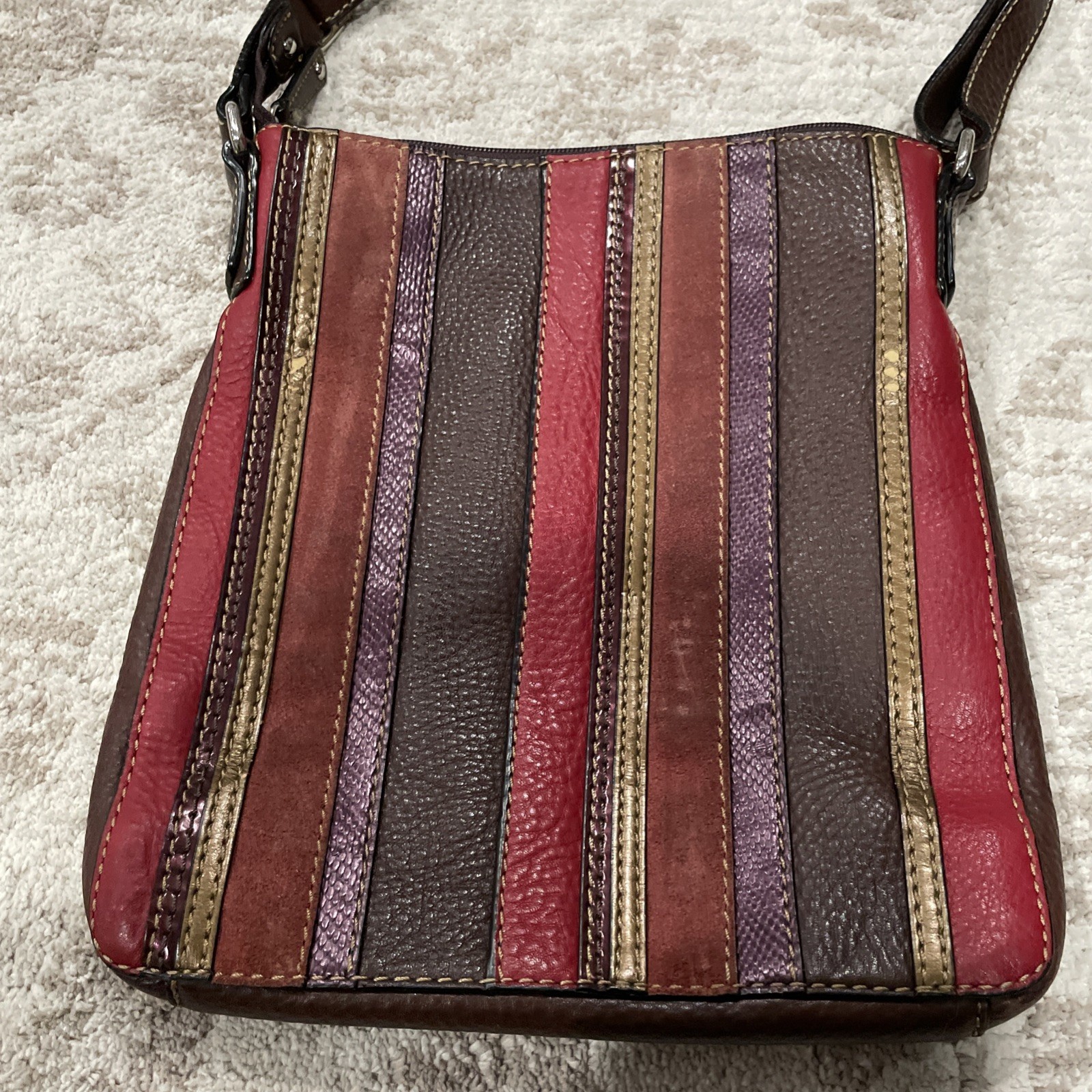 Fossil Striped Patchwork Leather Patchwork Crossb… - image 5