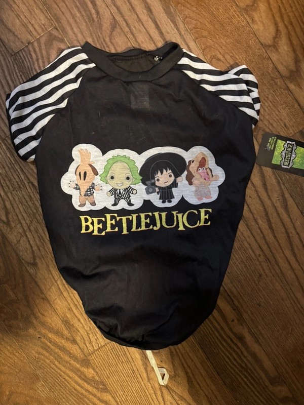 Beetlejuice Halloween Dog Shirt NWT Size L Black Striped Netflix