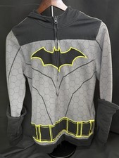 Batman Hoodie Youth XL Gray Black Full Zip Costume Cape Mask DC Comics Logo