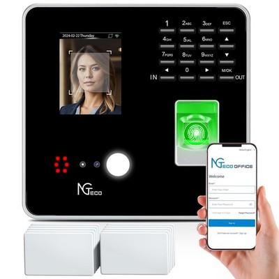 Cloud-Based Time Clock for Small Business, 2.4GHz WiFi Attendance Machine wit...