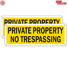 2 Pack Private Property Metal No Trespassing Sign for Fence 10 x 3.5