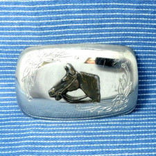 Western Cowboy Horse Dress Belt Buckle Scroll Flourish Cowgirl Vtg 80s  .CVB742