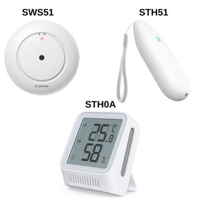 X-Sense STH51 Luftfeuchtigkeit, SWS51 Wassersensor, STH0A Thermometer Hygrometer