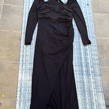 self-portrait Black Ruched Jersey Side Slit Stretch Maxi Dress UK 14