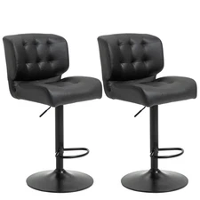 HOMCOM Bar Height Bar Stools Set of 2 with Adjustable Seat, Thick Padded Cushion