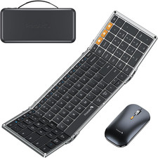 Foldable Wireless Keyboard  Mouse Combo - Travel-Friendly Black Gray