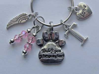 PERSONALIZED  PET LOSS MEMORIAL ANGEL WING PAW KEY CHAIN BAG CHARM PURSE CLIP