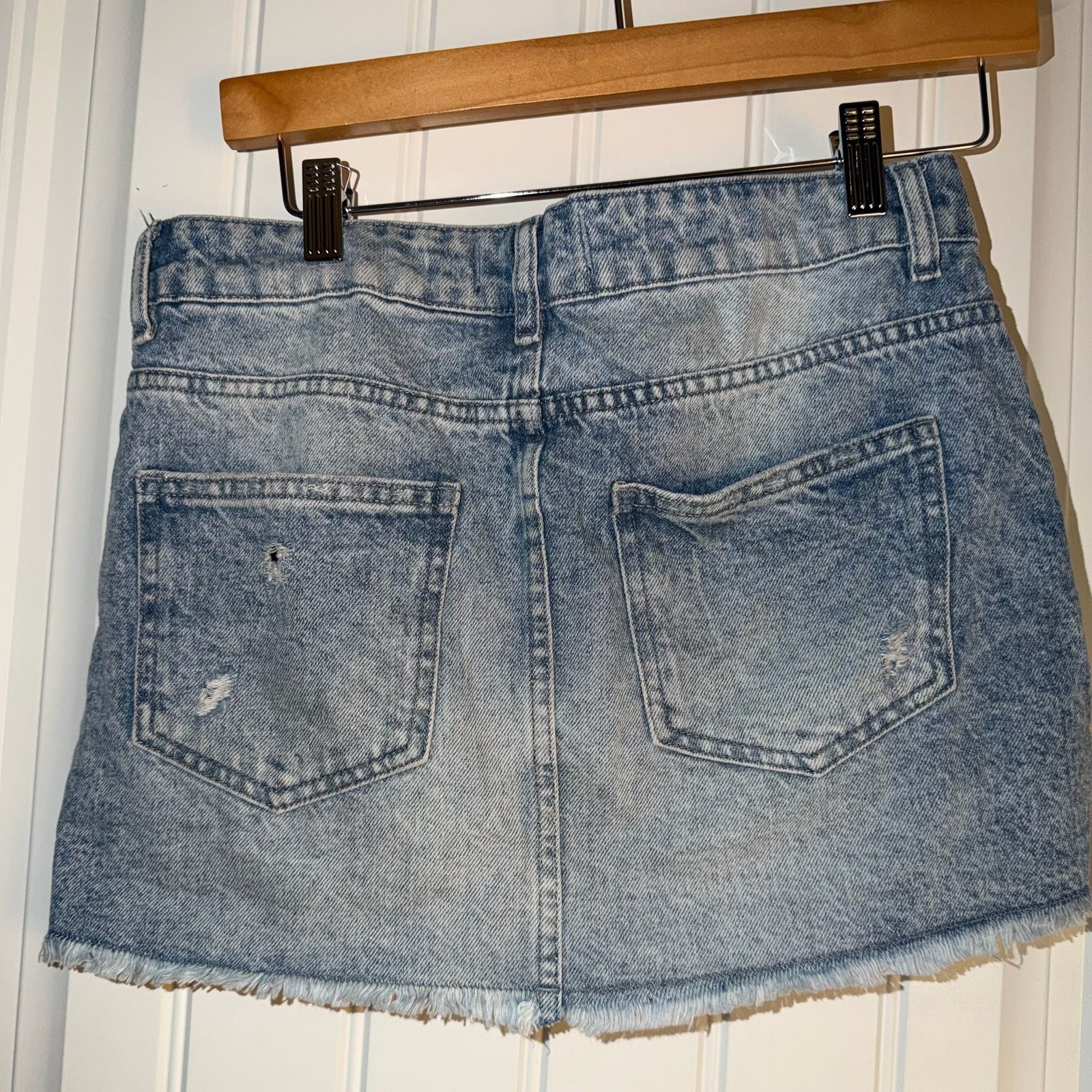 We The Free Distressed Denim Mini Skirt โข Acid Wash โข Raw Hem ๐, photo 7