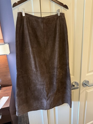 Vintage Style And Co Brown Suede 100% Leather Maxi A Line Skirt Size 10 Y2K