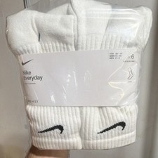 Nike DRI-FIT Cushioned Crew Socks White 6 Pairs Size Medium SX7666-100 NEW