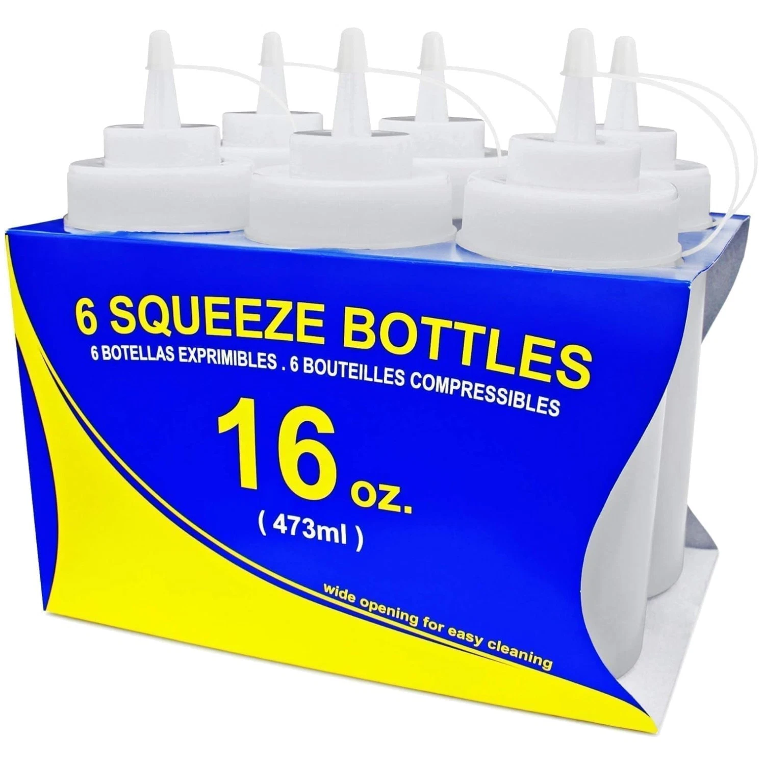 Restaurant Quality Squeeze Bottles, 16 oz, Pack of 6