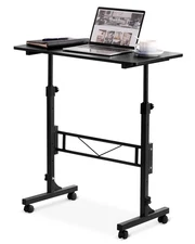 Small Standing Desk Adjustable Height, Mobile Stand Up Desk with Wheels, 32 I...