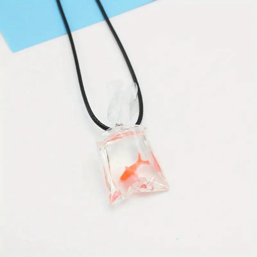 Goldfish in Bag Fish Aquatic Jewelry 2-Tone Fishing Sea Animal Pendant Necklace - Picture 3 of 6