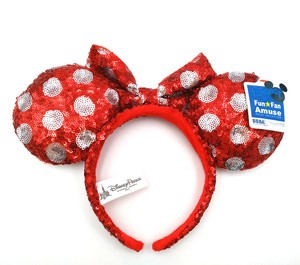 Disney Park Minnie Mouse Ears Festival Mickey Cute Red Bow Sequins Cos Headband