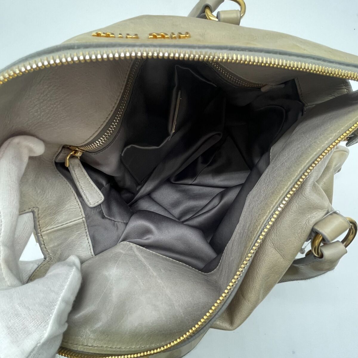 Miu Miu 2way Handbag Shoulder Bag Vitello Lux Beige Leather Miu Miu 2way Handbag Shoulder Bag Vitello Lux Beige Leather