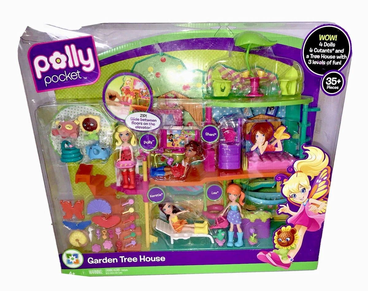 POLLY POCKET Play Set GARDEN TREE HOUSE 4 Dolls 4 Cutants 35+