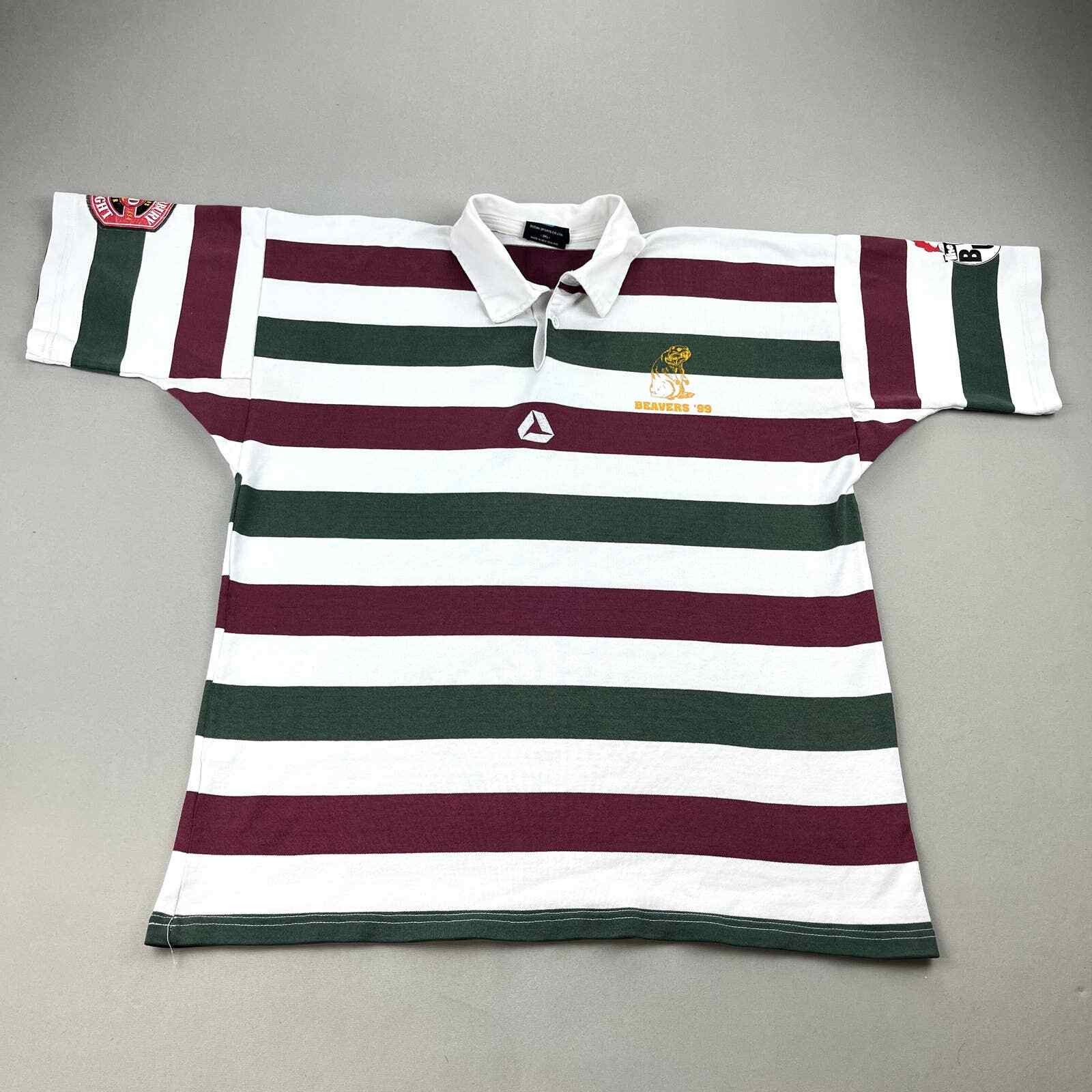 Vintage Rugby Polo Shirt Adult XL Striped New Zealand Beavers Bar Beer