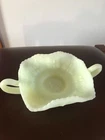 Vintage Fenton Marked Yellow Butterfly Embossed Custard Glass Double Handled Sha
