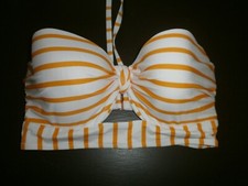 Shade Shore Swim Top Size 34DD White Yellow Striped Halter NWOT