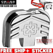 CROSS ARMORY Slide Cover plate for GLOCK 1 2 3 4 5 SILVER CHROME LOGO BU SIGHT