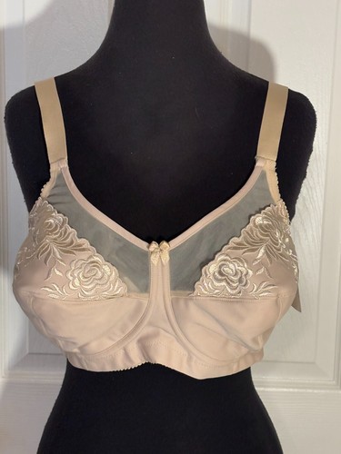 NWT ELILA 1301 Embroidered Full Coverage Microfiber Wireless 54G Nude Bra - 第 1/6 張圖片