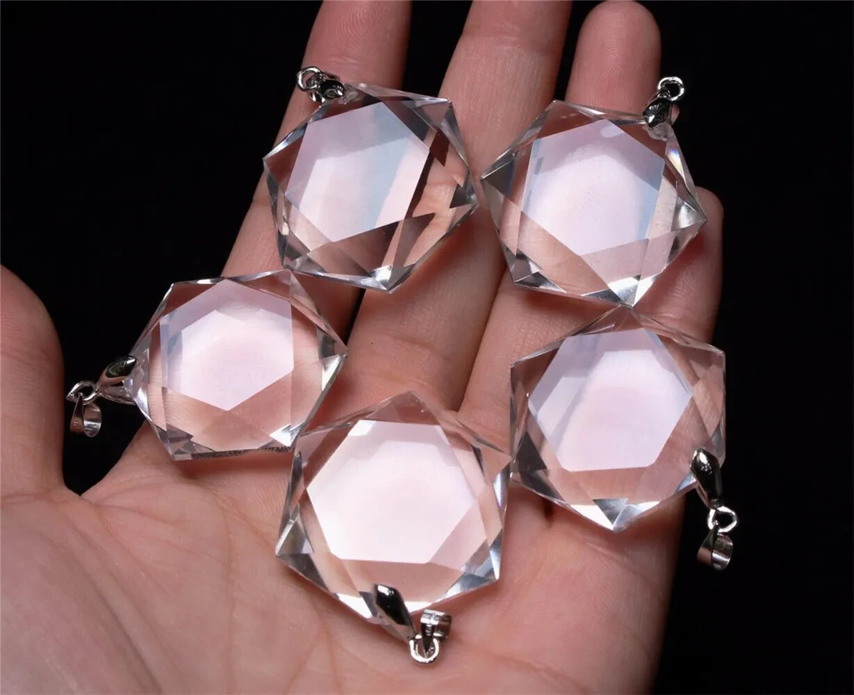 5Pcs Clear Quartz Hexagon Pendant - 3D Star of David Crystal