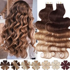 Body wave Tape In 100 Remy Human Hair Extensions Skin Weft Thick Glue Highlight