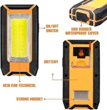 Luz de trabajo magnética recargable de 2 paquetes LED 40W 1500 lúmenes gancho.