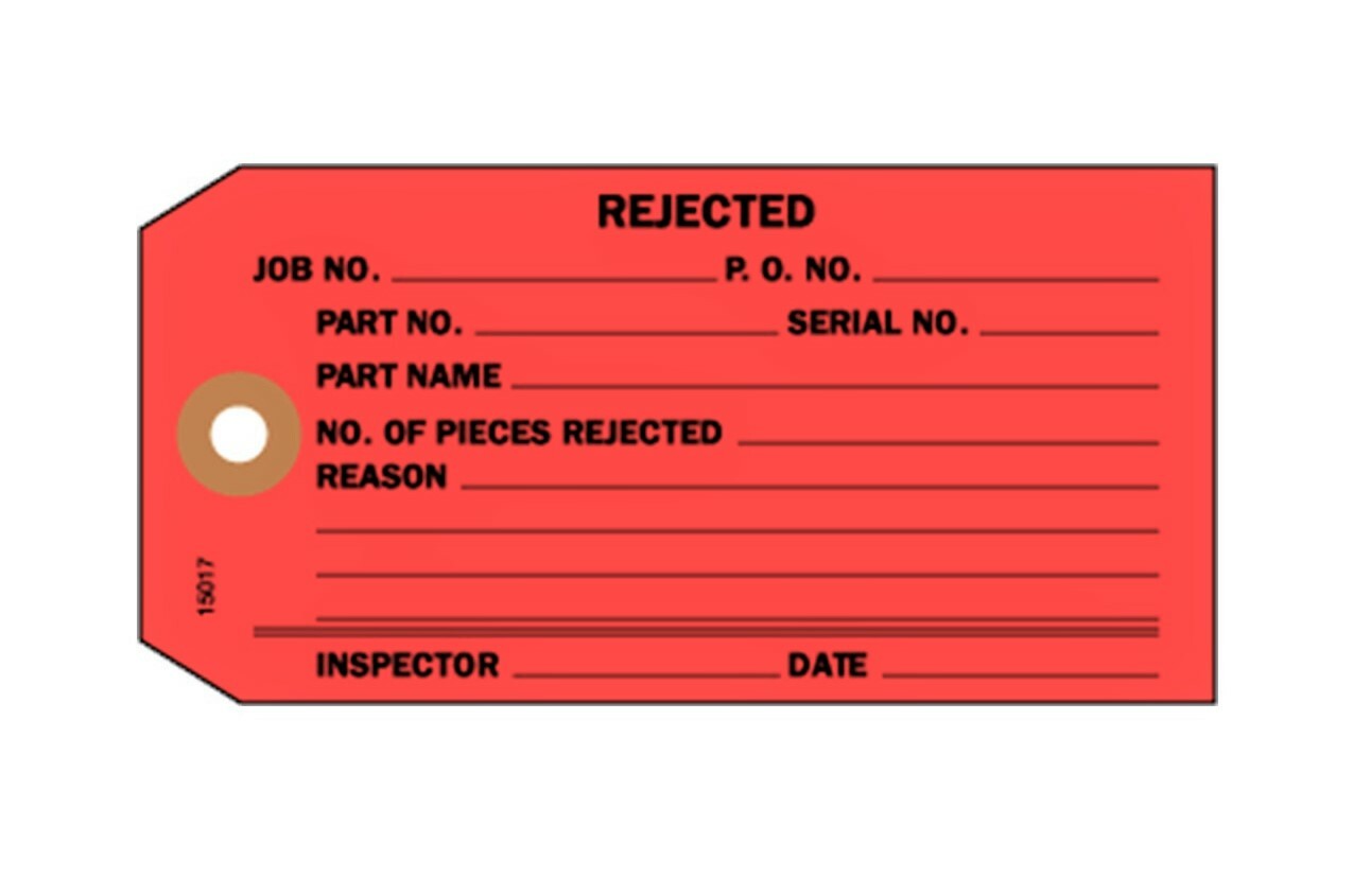 Simple Inspection Reject Tags REJECTED Inspection Tags, (No.5) 4-3/4