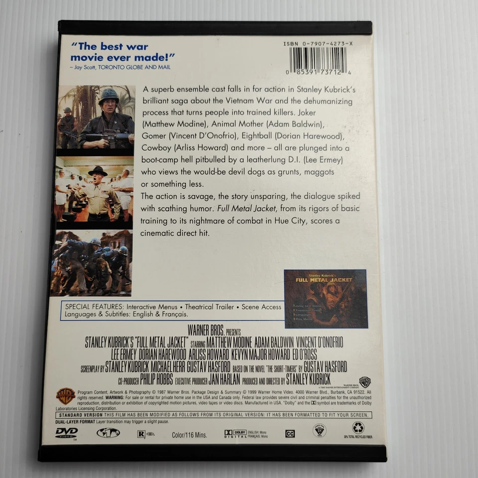 Full Metal Jacket Dvd Stanley Kubrick Collection War R1 VGC Fast Post Z - Image 4 of 4