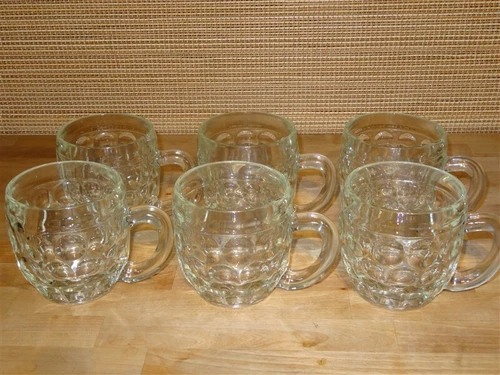 6 Heavy Glass 12 Oz Thumbprint Beer Mugs #38